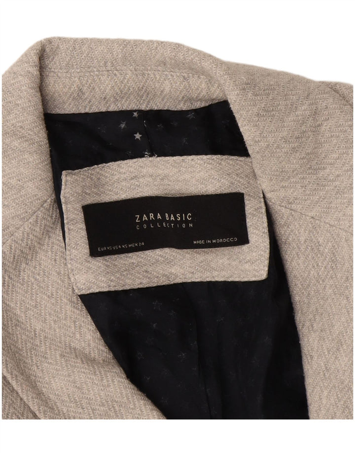 Zara Damen 1-Knopf-Blazerjacke UK 6 XS Graues Fischgrätenmuster