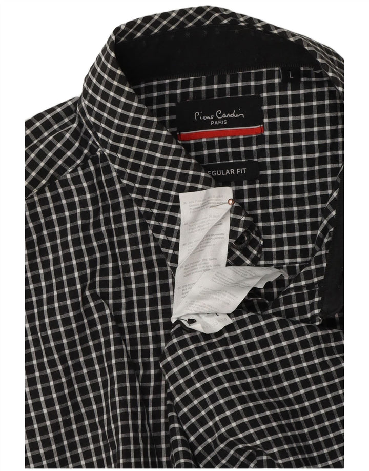 PIERRE CARDIN Herren-Hemd mit normaler Passform, großes schwarzes Gingham-Polyester