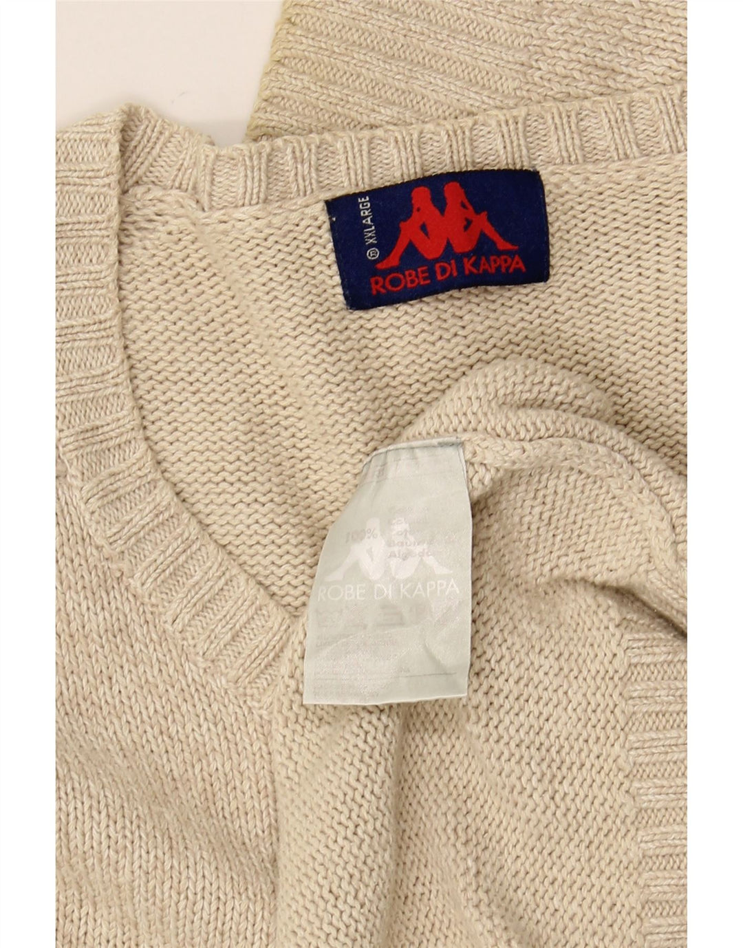 KAPPA Herren V-Ausschnitt Pullover Pullover 2XL Beige Baumwolle