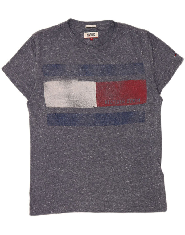 TOMMY HILFIGER Herren Grafik-T-Shirt-Oberteil, klein, blau, Farbblock