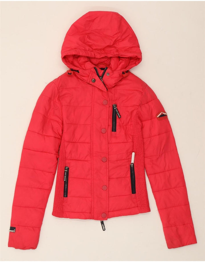 SUPERDRY Wattierte Damenjacke mit Kapuze, UK 2 2XS, rosa Nylon