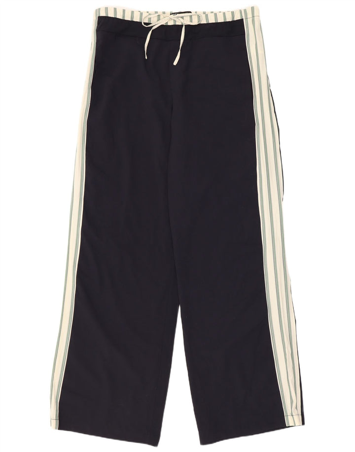 Zara Damen-Hose mit weitem Bein, Größe L, W30, L32, Marineblau, Farbblock-Polyester