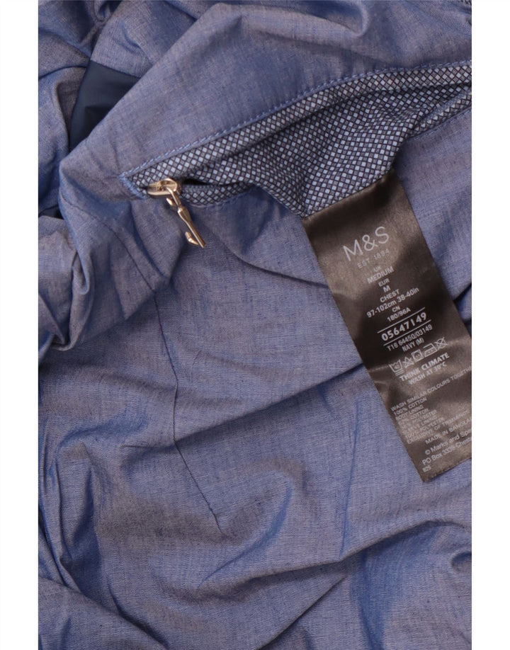 MARKS & SPENCER Herren Bomberjacke UK 38 Mittelblau gefleckte Baumwolle