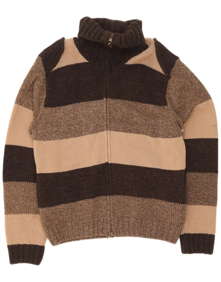 Timberland Herren-Strickjacke, groß, braune Farbblock-Lammwolle