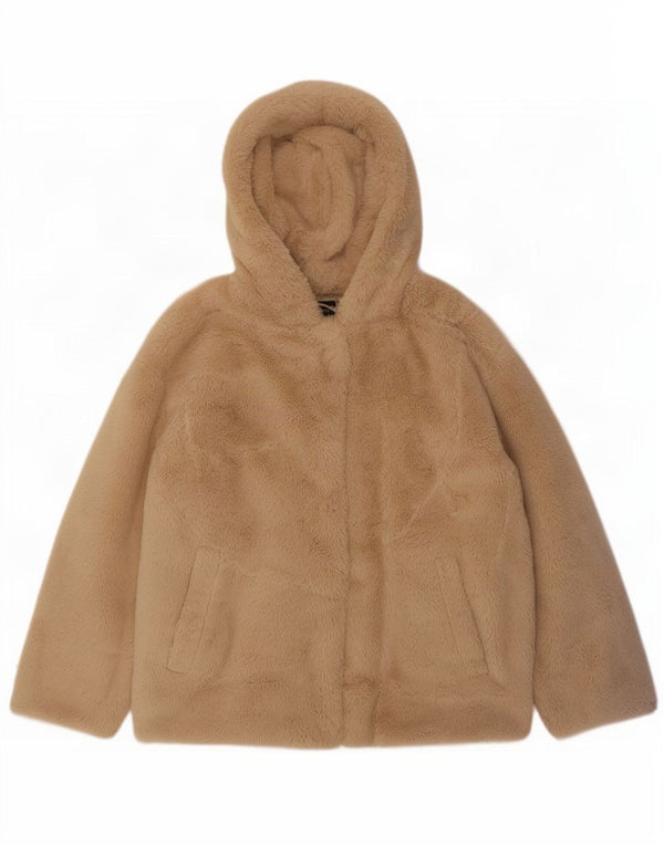 Zara Damen-Fleecejacke mit Teddybär-Kapuze, übergroß, Gr. 10, Größe S, Beige