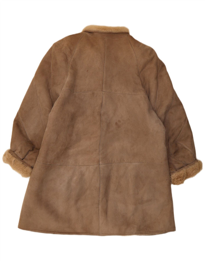 Vintage Damen Shearling Mantel mit lockerer Passform IT 44 Mittelbraun Klassisch