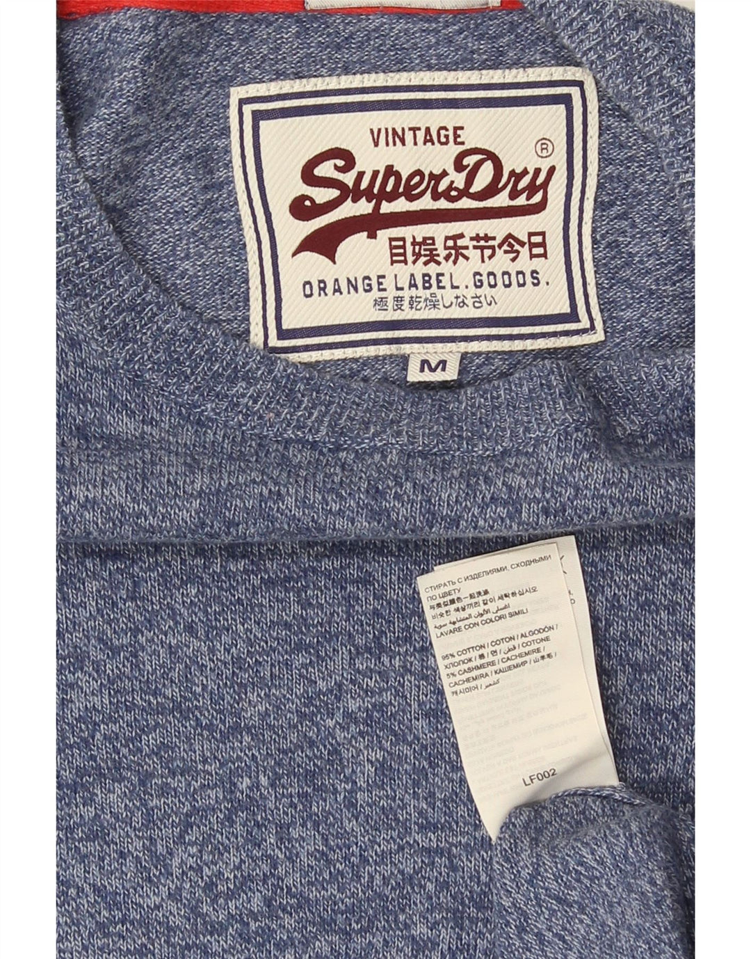 Superdry Herren Jersey-Pullover mit Rundhalsausschnitt, Mittelblau gesprenkelte Baumwolle