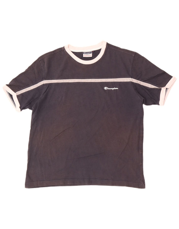 Champion Damen T-Shirt Top UK 16 Large Marineblau Colourblock Baumwolle