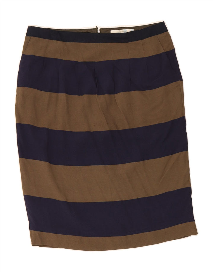 BODEN Womens Straight Skirt UK 14 Medium W30  Khaki Striped Polyester Vintage Boden and Second-Hand Boden from Messina Hembry 