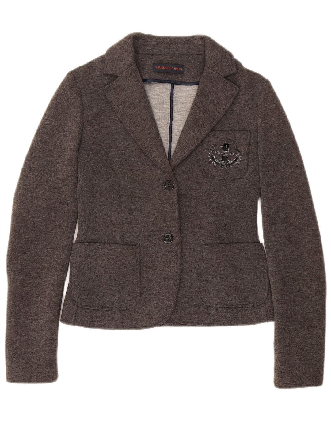 TRUSSARDI Womens Graphic 2 Button Blazer Jacket IT 40 Small Grey