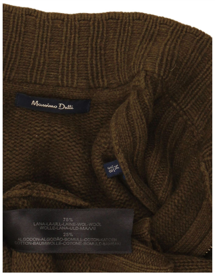 MASSIMO DUTTI Herren-Cardigan-Pullover aus mittlerer Khaki-Wolle