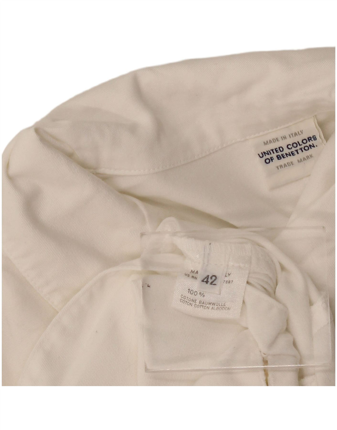 Benetton Damen Kurzarm-Cardigan-Oberteil IT 42 Mittelweiße Baumwolle