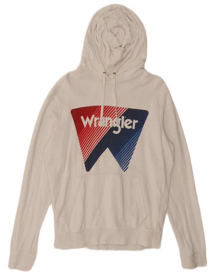 WRANGLER Mens Graphic Hoodie Jumper Small White Cotton