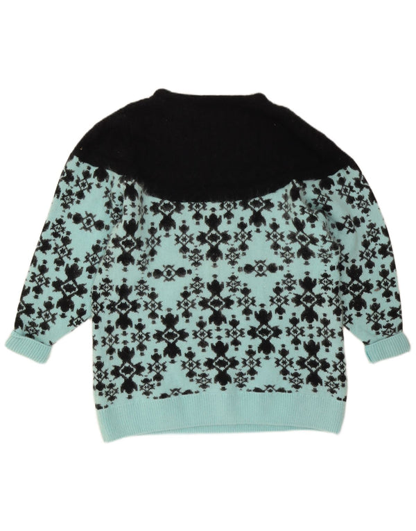 Vintage Damen Pullover mit U-Boot-Ausschnitt, UK 14/16, große blaue Fair-Isle-Wolle