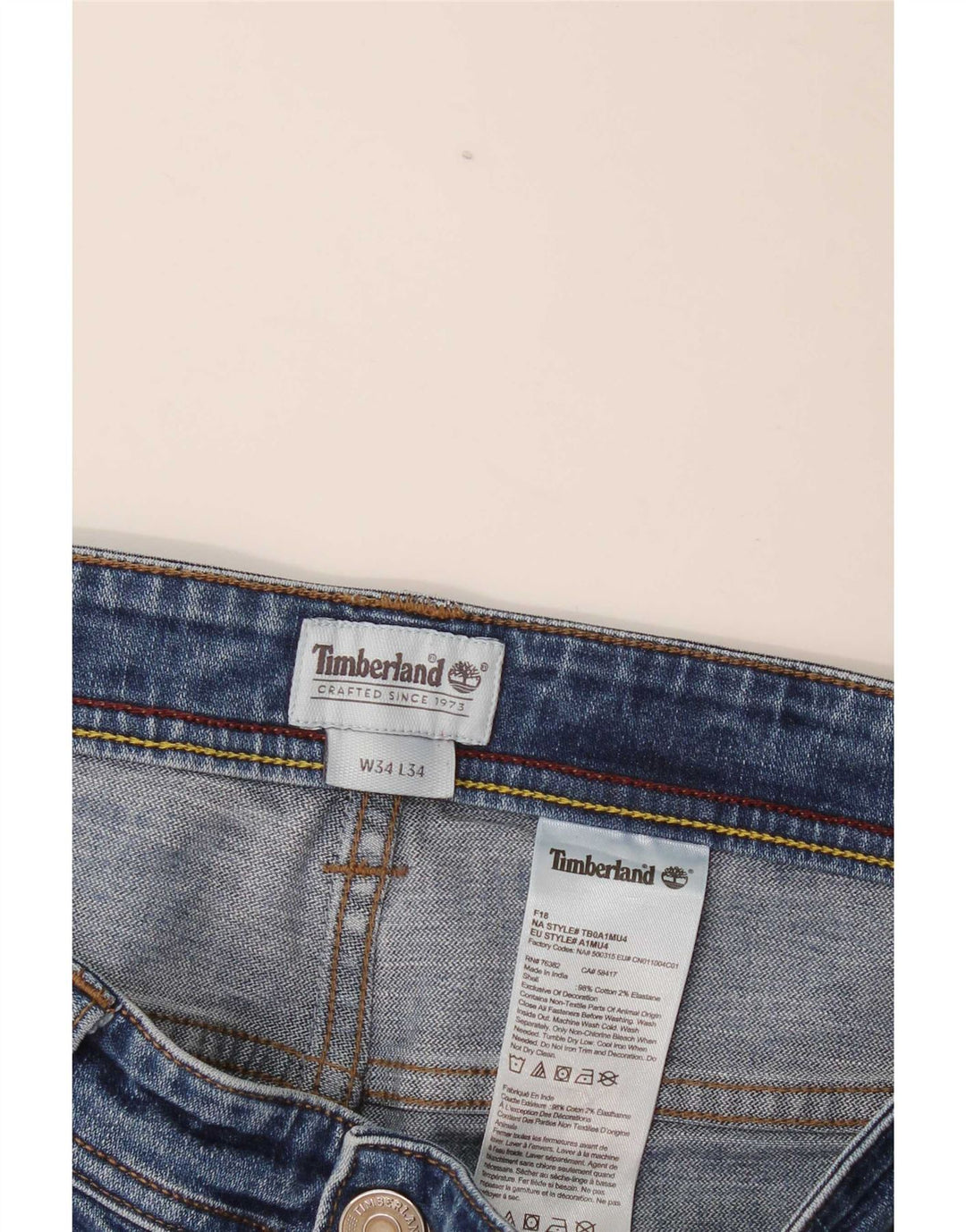Timberland Herren Slim Jeans W34 L34 Blaue Baumwolle