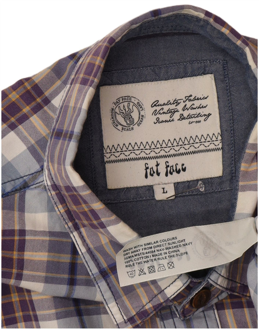 Fat Face Herrenhemd, groß, blau kariert, Baumwolle
