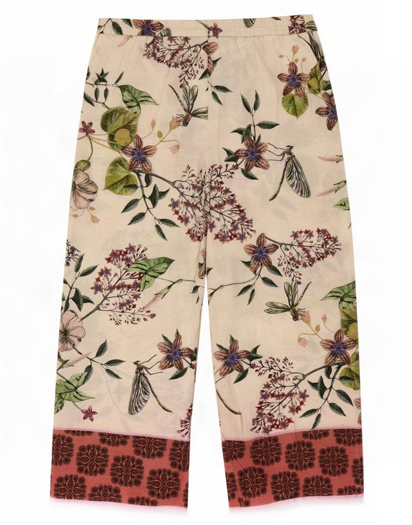 Zara Damen-Hose mit lockerer Passform, XL, W32, L30, gebrochenes Weiß, Blumenmuster, Polyester