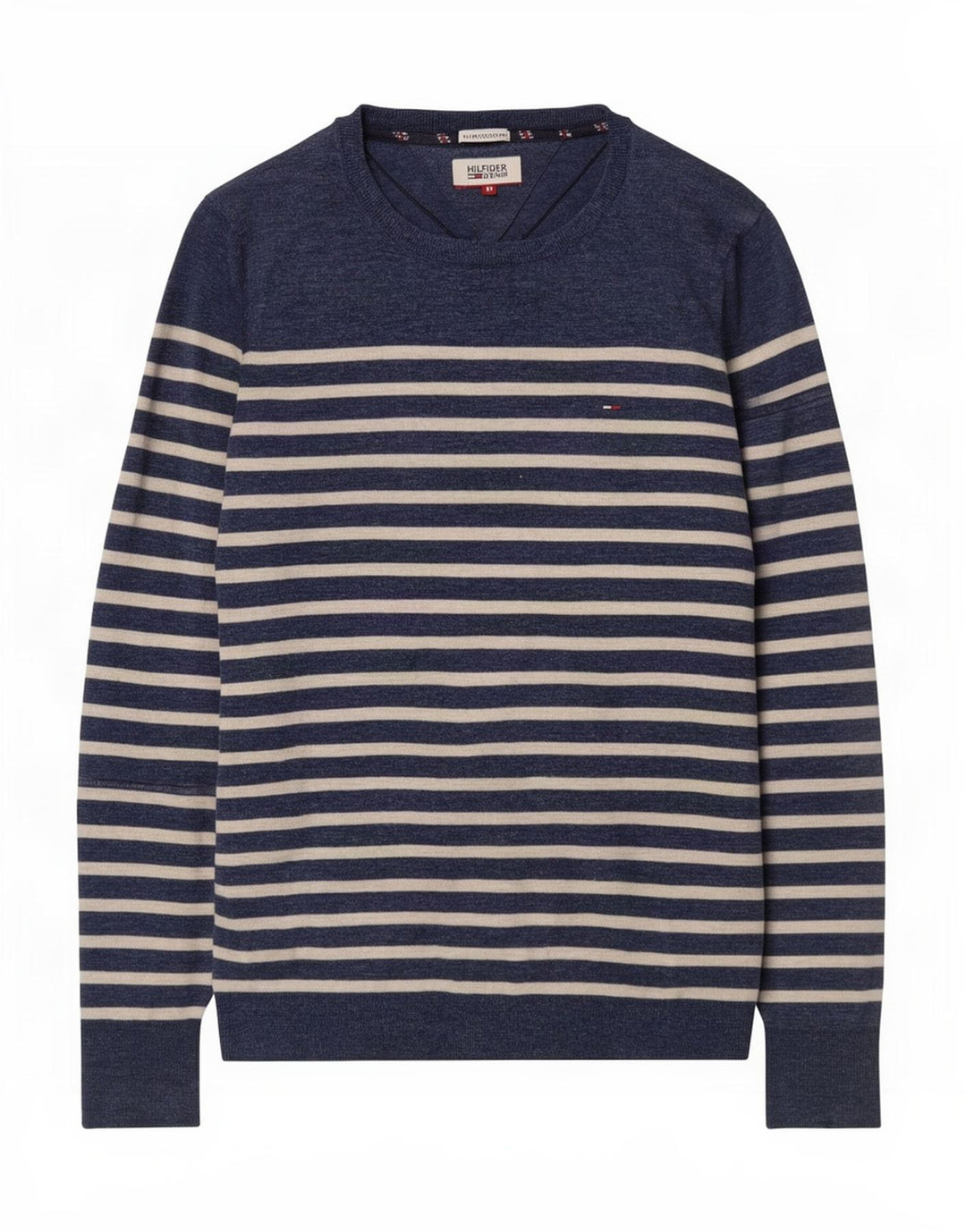 Tommy Hilfiger Herren-Pullover mit U-Boot-Ausschnitt, mittleres Marineblau gestreift