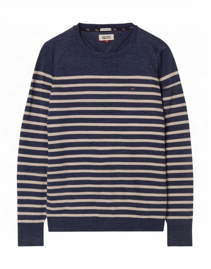 Tommy Hilfiger Herren-Pullover mit U-Boot-Ausschnitt, mittleres Marineblau gestreift