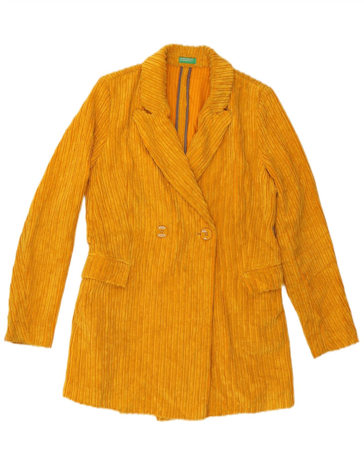 BENETTON Womens Double Breasted Corduroy Blazer Jacket UK 10 Small Yellow