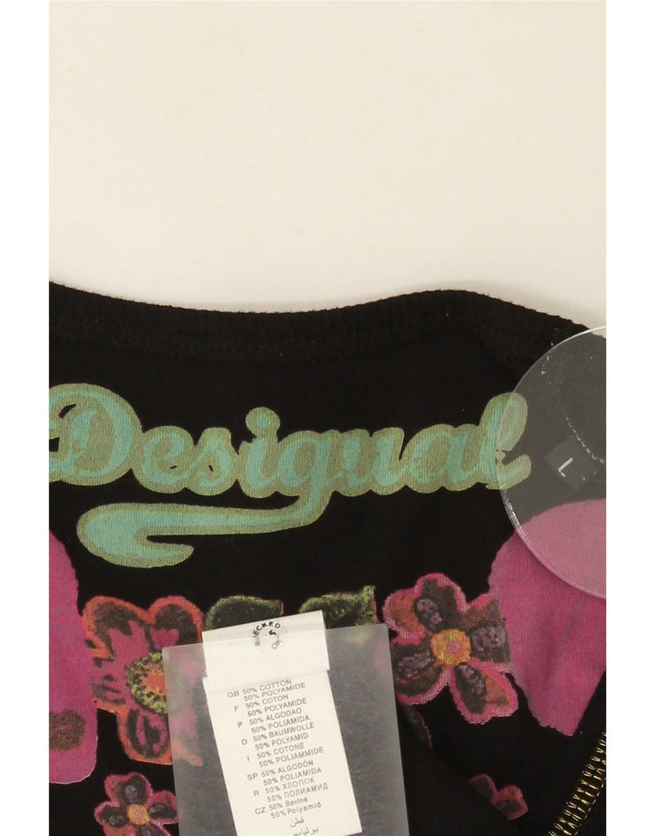 Desigual Damen Weste Top UK 14 Große schwarze Baumwolle
