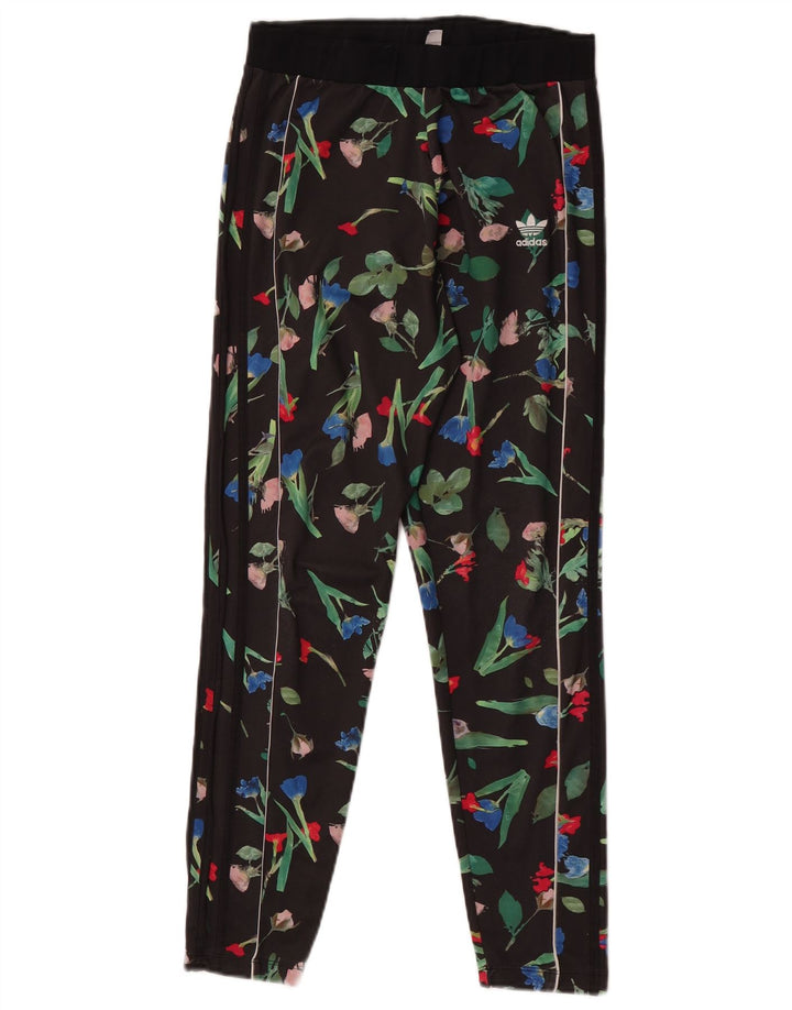 Adidas Damen Leggings UK 14 Medium Schwarz Floral Polyester