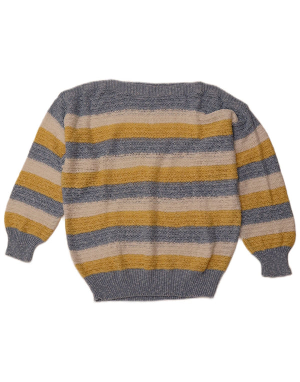 VINTAGE Damen Pullover mit U-Boot-Ausschnitt IT 42 Mittelblau gestreifte Baumwolle