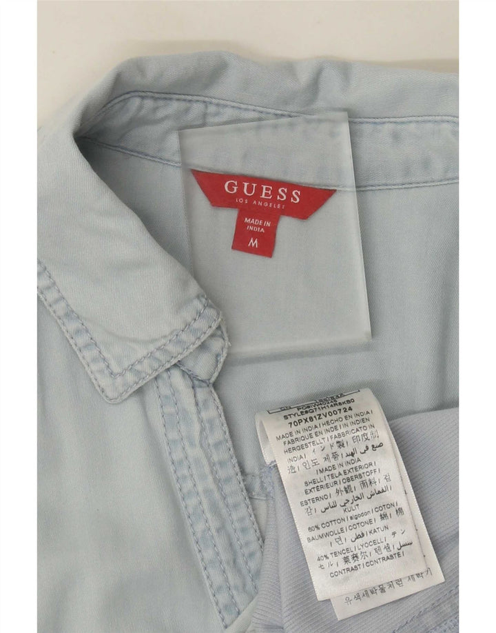 Guess Damen Kurzarm-Jeanshemd UK 12 Mittelblaues Tencel
