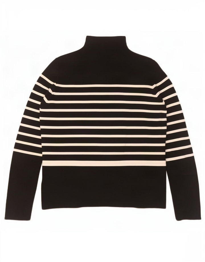 Zara Damen Top Langarm UK 14 Großes schwarz gestreiftes Polyamid