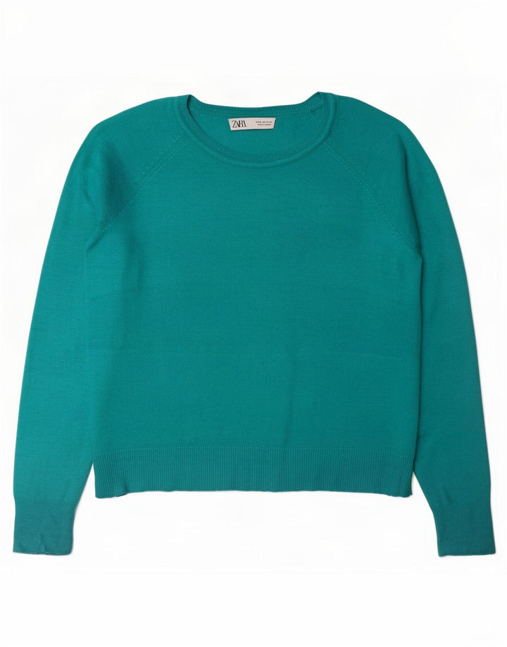Zara Damen-Pullover, übergroß, U-Boot-Ausschnitt, Gr. 14, Mitteltürkis