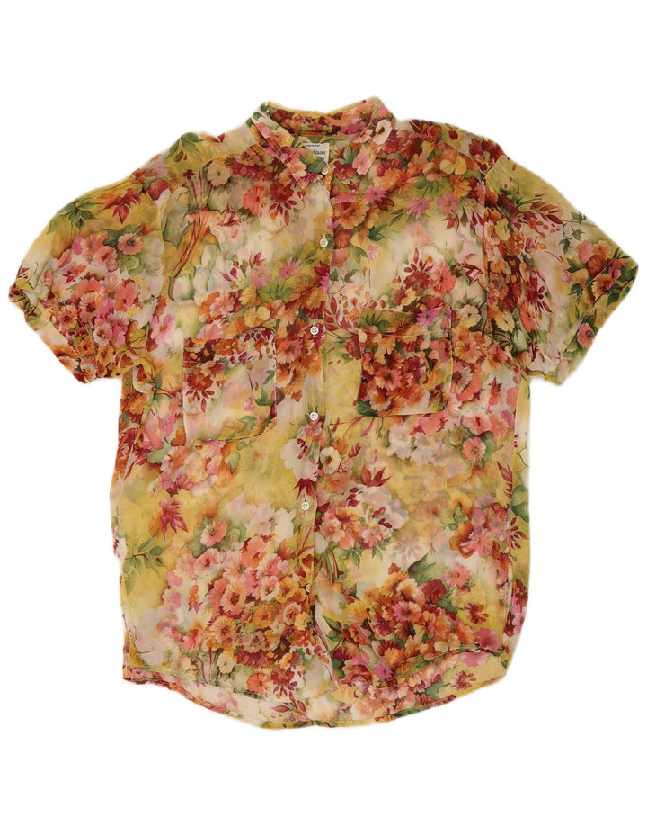 BENETTON Damen Kurzarm-Hemdbluse IT 46 Großes mehrfarbiges Blumenmuster