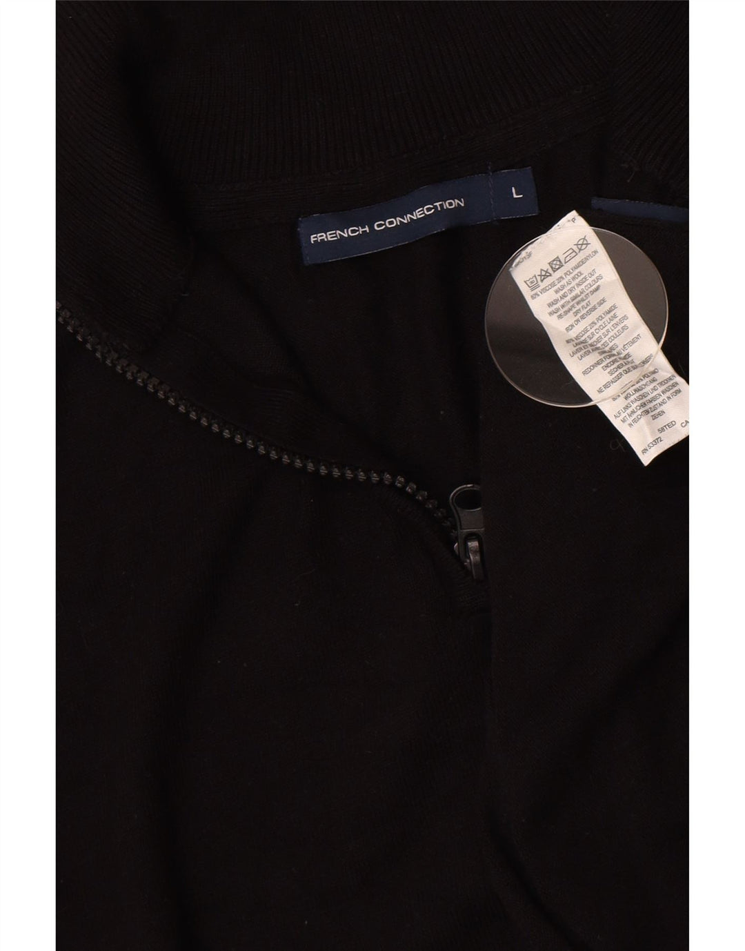 French Connection Herren-Pullover mit Reißverschluss am Hals, groß, schwarze Viskose