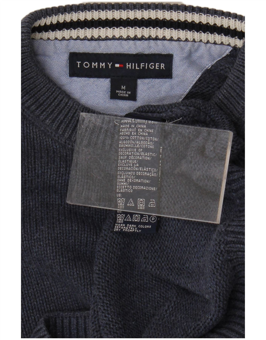 TOMMY HILFIGER Herren-Pullover mit Rundhalsausschnitt, mittelmarineblaue Baumwolle