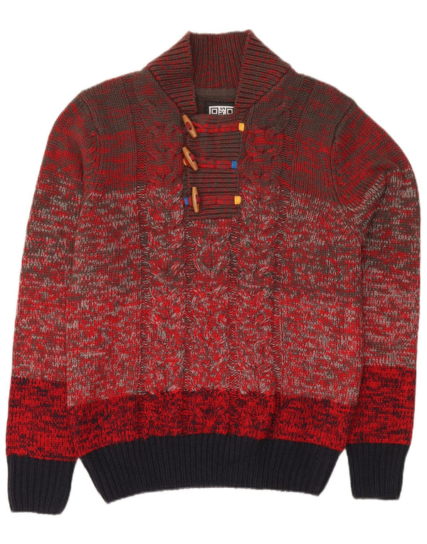 VINTAGE Damen-Pullover mit Knopfkragen, UK 18, XL, Rot, Farbblock