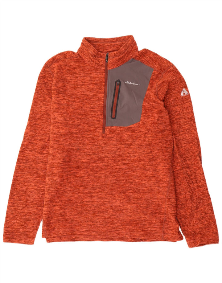 Eddie Bauer Herren-Fleecepullover mit Reißverschluss am Hals, großes, orange geflecktes Polyester