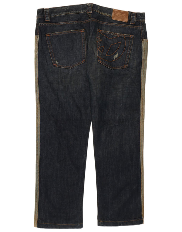 Moschino Herren Straight Jeans W40 L30 Blaue Colourblock-Baumwolle