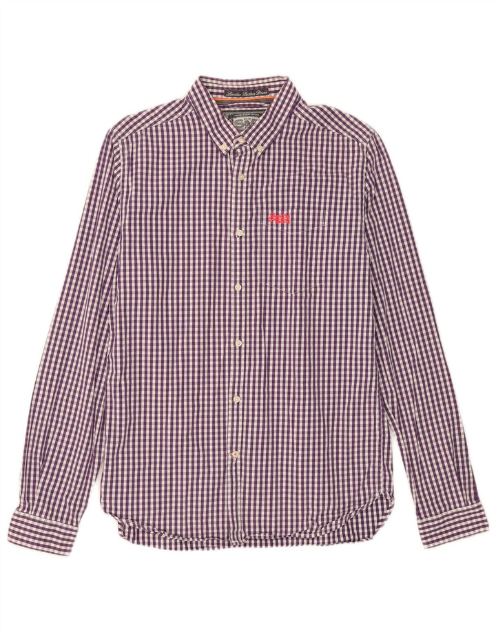 SUPERDRY Mens Shirt Large Purple Gingham Cotton