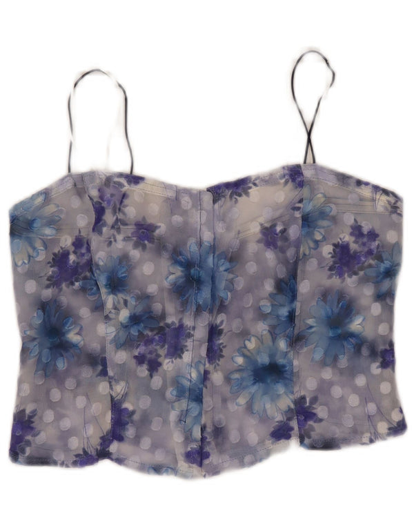 Vintage Damen Durchsichtiges Korsett Top UK 10 Small Blue Floral