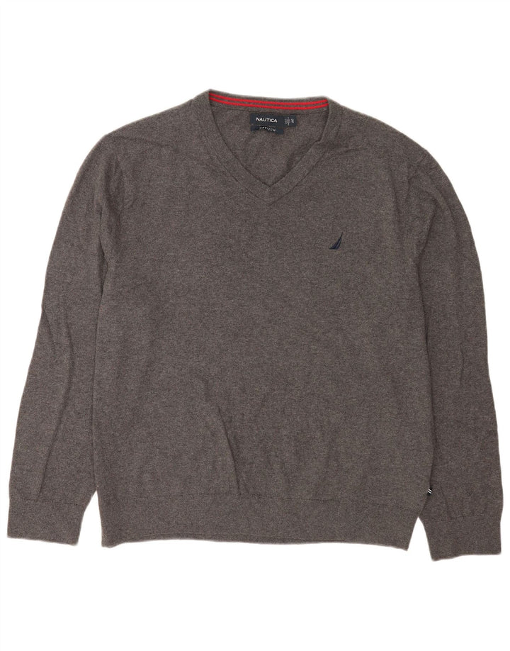 Nautica Herren Navtech V-Ausschnitt Pullover Pullover XL Grau Baumwolle