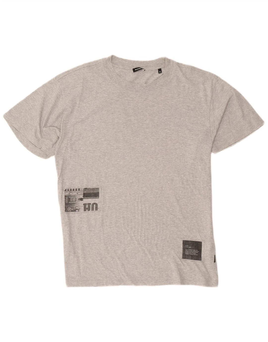 Diesel Herren Grafik-T-Shirt-Oberteil aus mittelgrau gesprenkelter Baumwolle