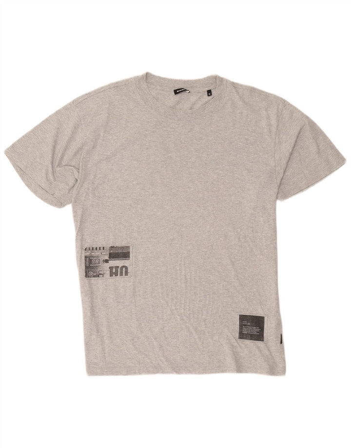 Diesel Herren Grafik-T-Shirt-Oberteil aus mittelgrau gesprenkelter Baumwolle