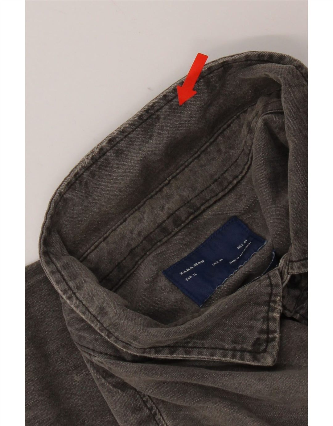 Zara Herren-Jeanshemd mit normaler Passform, XL, graue Baumwolle