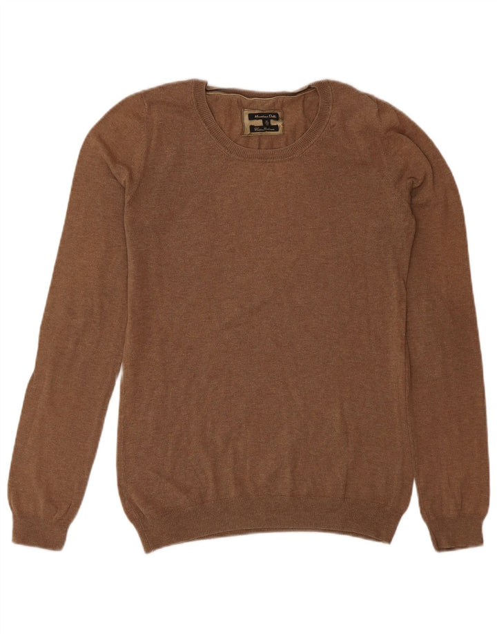 Massimo Dutti Damen Pullover mit Rundhalsausschnitt, UK 12, Mittelbraun