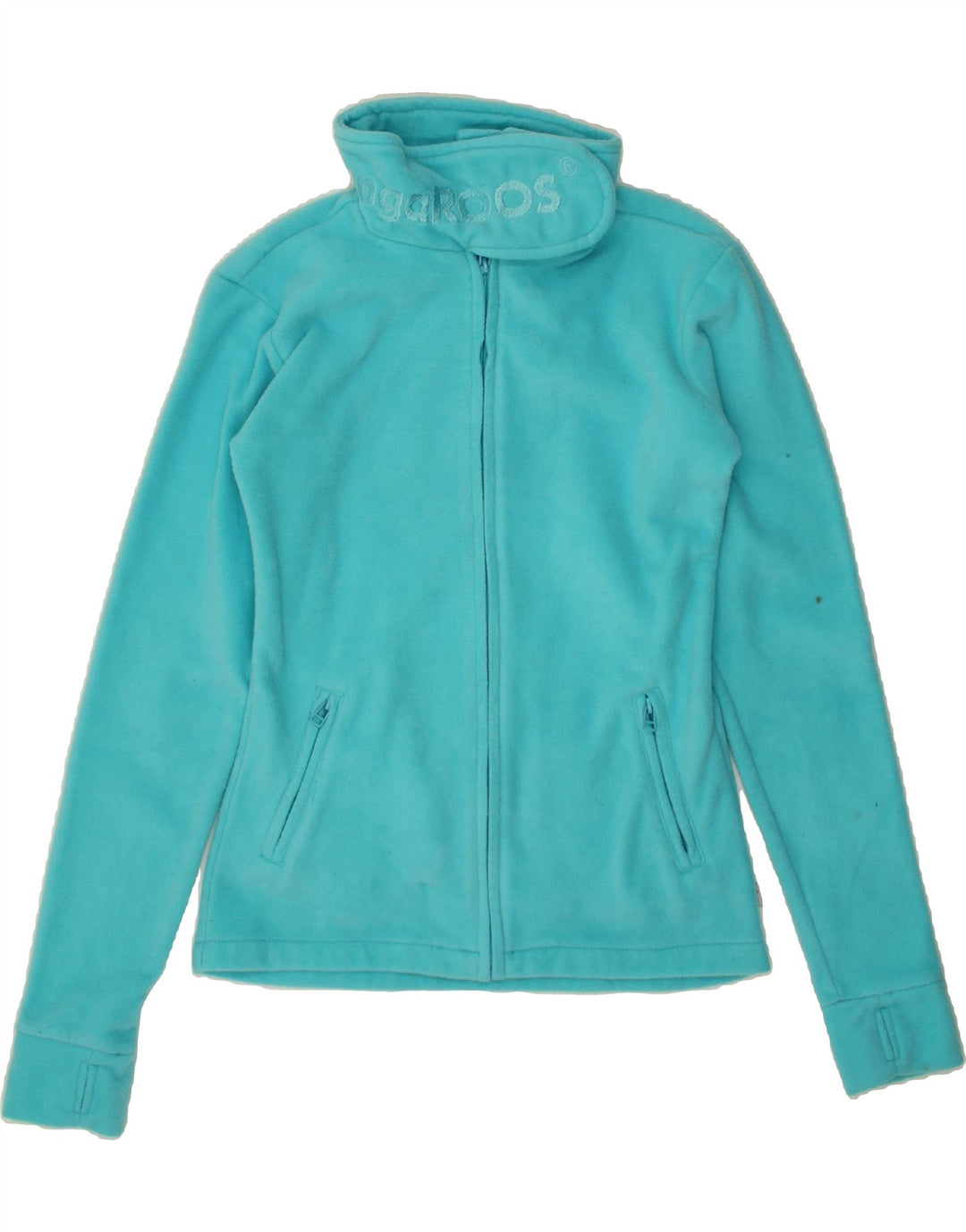 KANGAROOS Girls Graphic Fleece Jacket 14-15 Years Turquoise Polyester Vintage Kangaroos and Second-Hand Kangaroos from Messina Hembry 