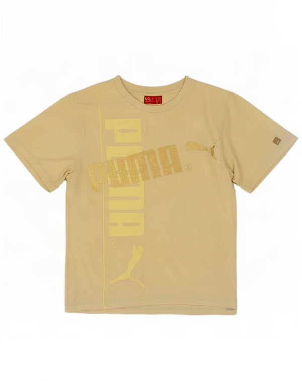 Puma Damen Graphic T-Shirt Top UK 14 Mittelgelbe Baumwolle