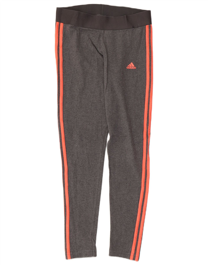 ADIDAS Damen Leggings UK 12/14 Mittelgraue Baumwolle