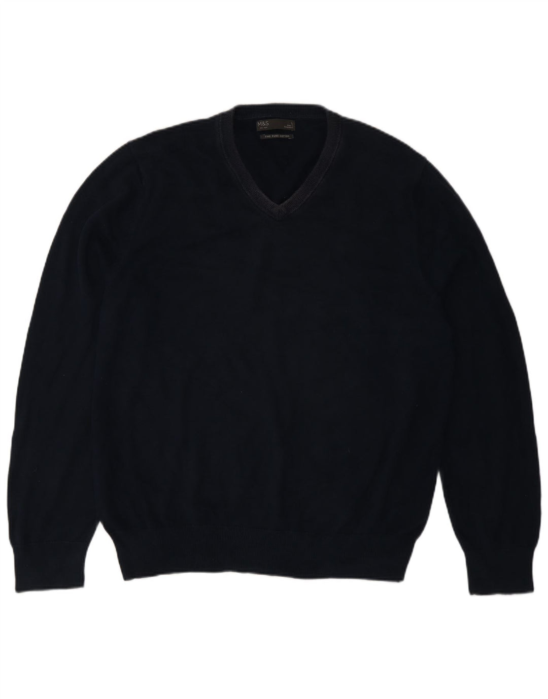Marks & Spencer Herren-Pullover mit V-Ausschnitt, groß, marineblau, Baumwolle, klassisch