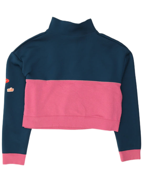 Nike Damen Grafik-Sweatshirtpullover UK 16 Large Marineblau Farbblock