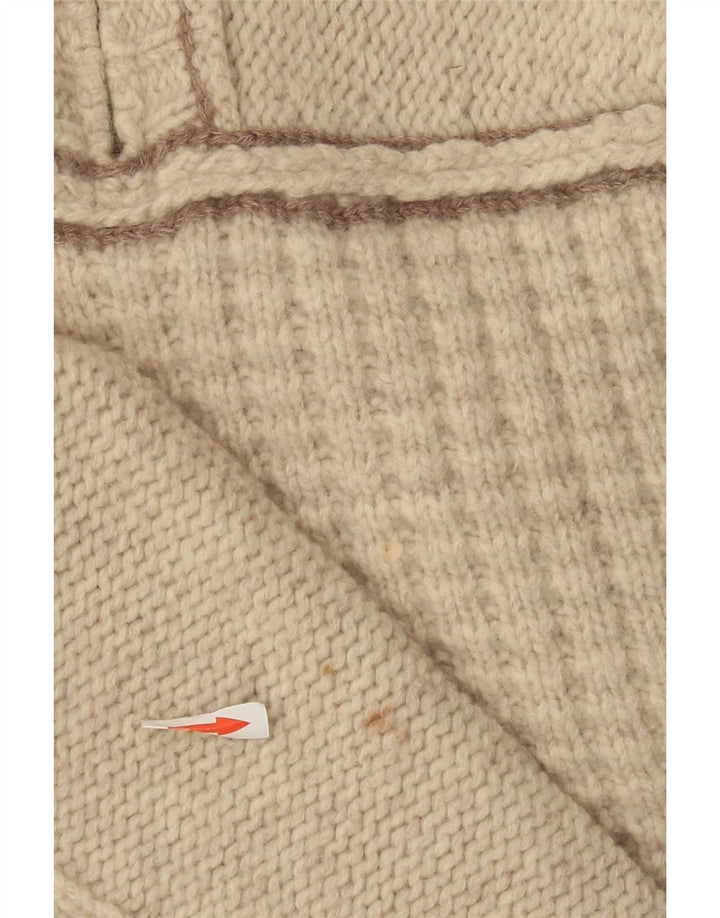 Fat Face Herren-Pullover mit Reißverschluss am Hals, groß, beige gesprenkelte Lammwolle