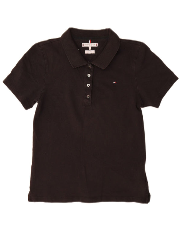 Tommy Hilfiger Damen Slim Poloshirt UK 14 Large Schwarz Baumwolle